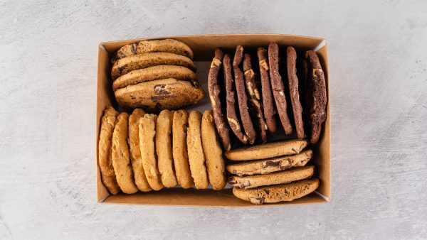 Cookies box of sweet treats and office lunch delivery