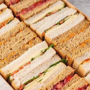 vegan sandwich platter sealed box perfect for upcoming office lunch delivery next day