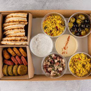 Vegetarian tapas platter with wide assortment of flavours perfect for office lunch delivery