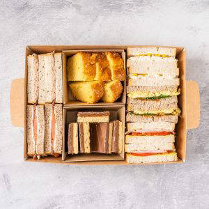 our office lunch catering includes delicious meat and fish sandwiches